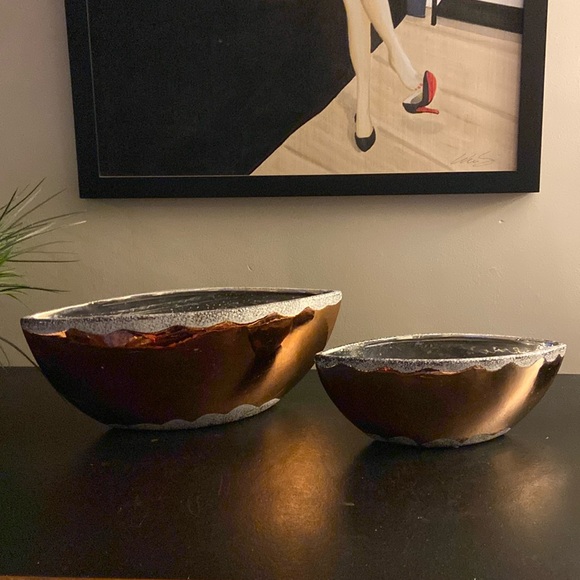 Bronze ceramic vases planters set of 2 - Picture 2 of 13